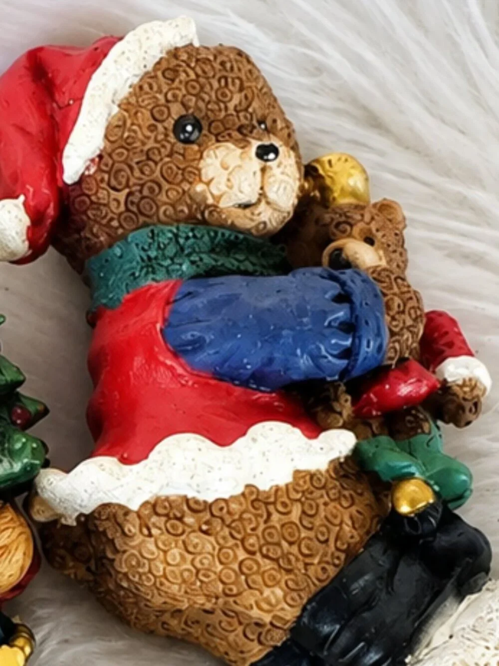 Lot of 3 Christmas Miniature Teddy Bear Textured Figurines Decor